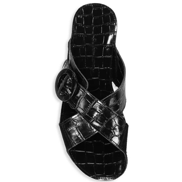 DEFINERY Loop Cross Croc-Embossed Leather Flat Sandals in Obsidian (Black) NWT - Picture 3 of 5